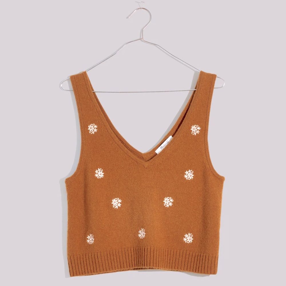 Madewell Floral-Embroidered V-Neck Sweater Tank